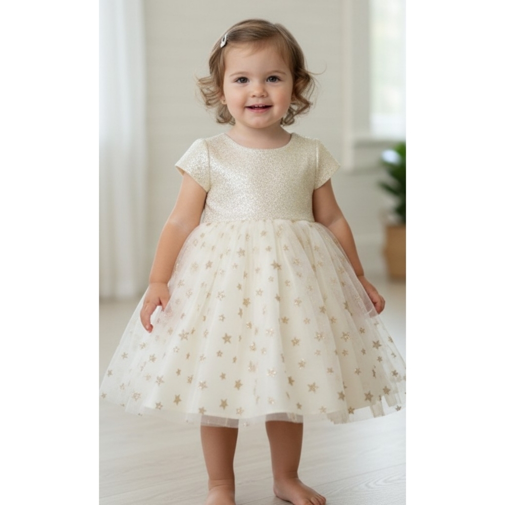 Nanette Baby Gold Stars Tulle Party dress Cream & Gold Size 18M